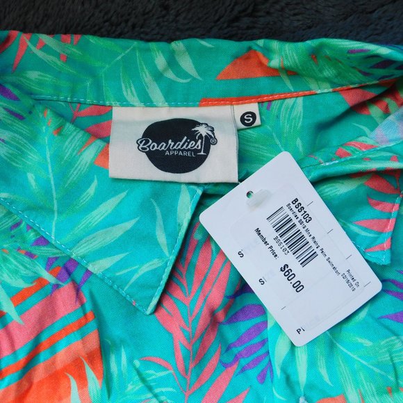 Boardies Rising Palms Men's Swim Shirt. NWT. Small. Green. Orange. Purple - Picture 4 of 5